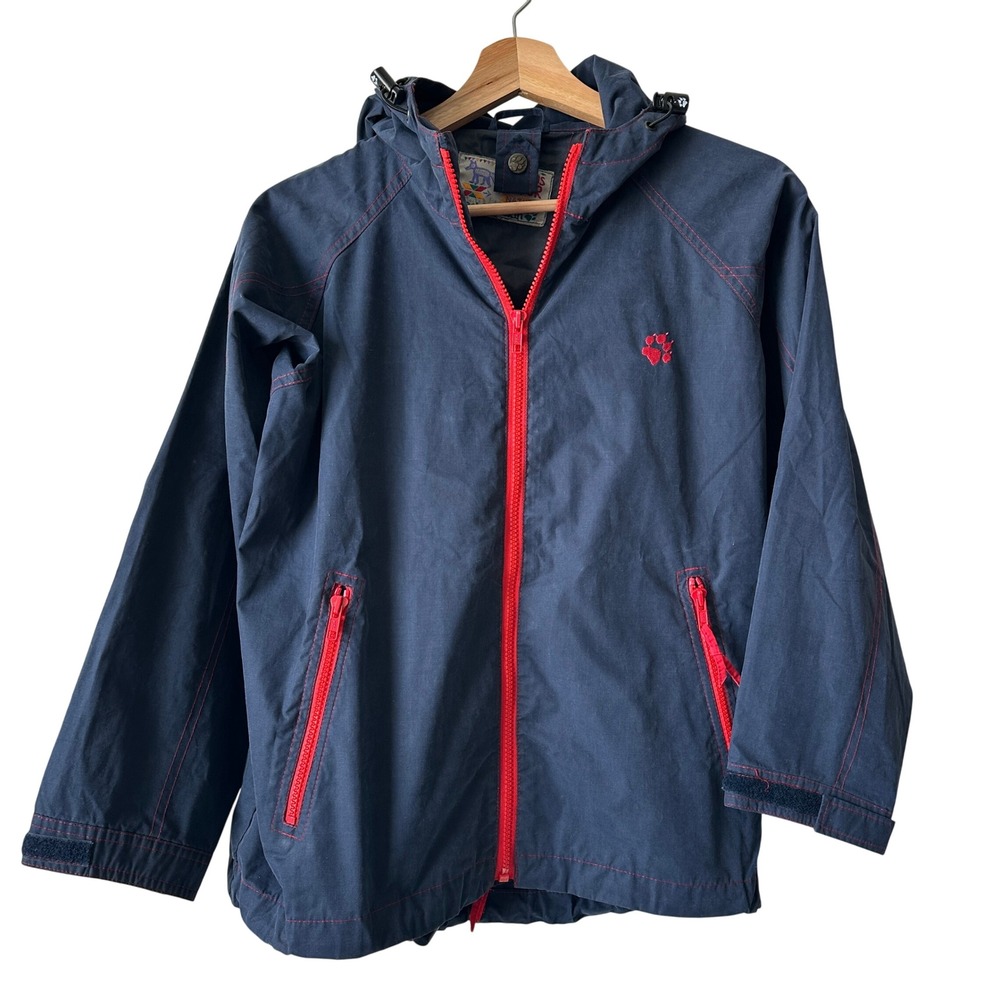 Jack Wolfskin Kids For Nature Navy Blue Hooded Windbreaker Jacket Size L (10-12)
